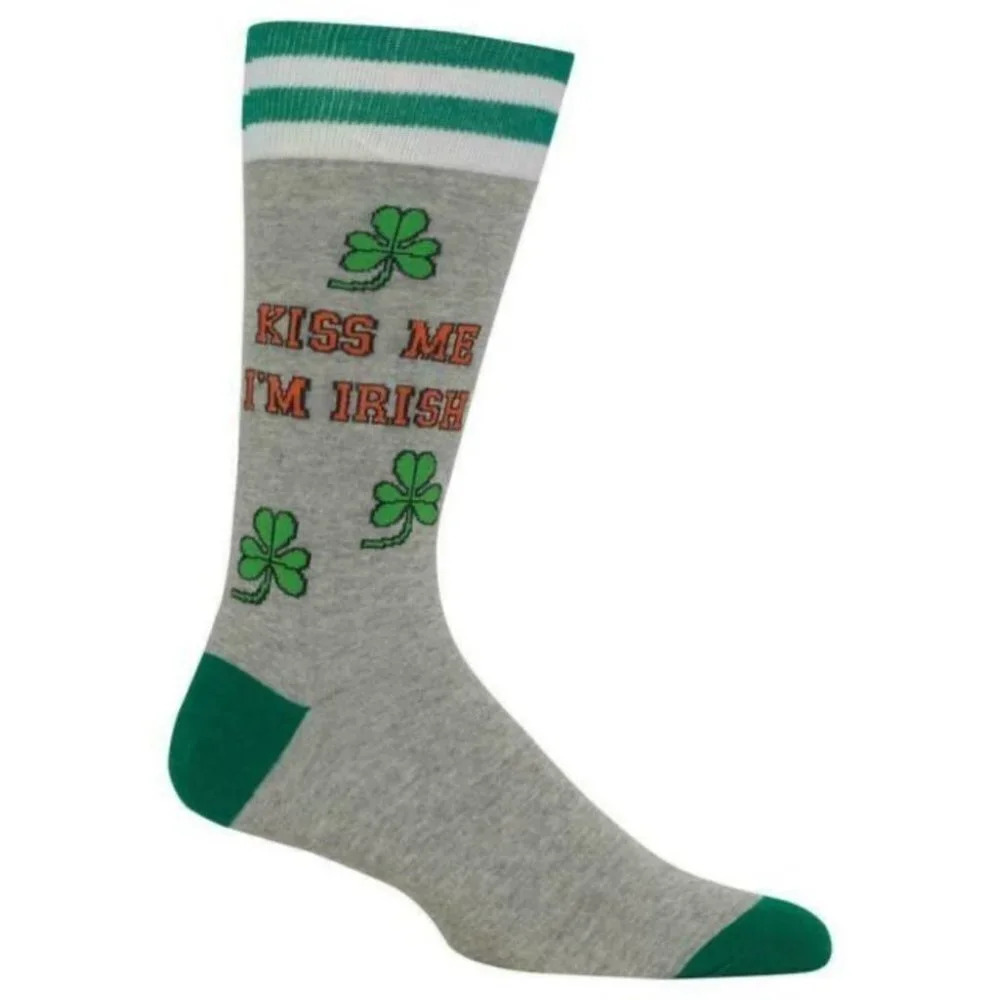 Hot Sox Men’s Socks Kiss me I’m Irish” St Patrick’s Day Green/Gray Size 6- 12.5 - Picture 2 of 6